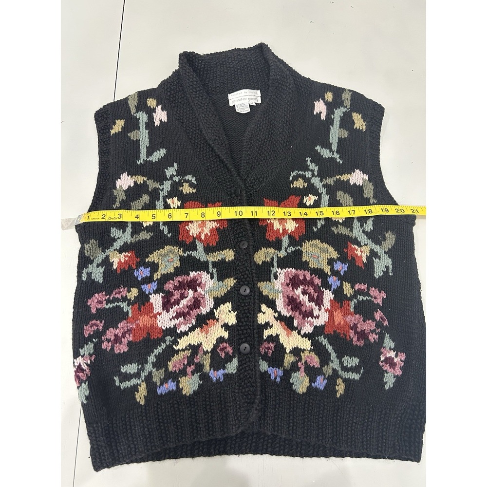 VTG Jennifer Reed Hand Knitted Sweater Vest Dark Floral Cottagecore Twee Size M - Picture 8 of 10